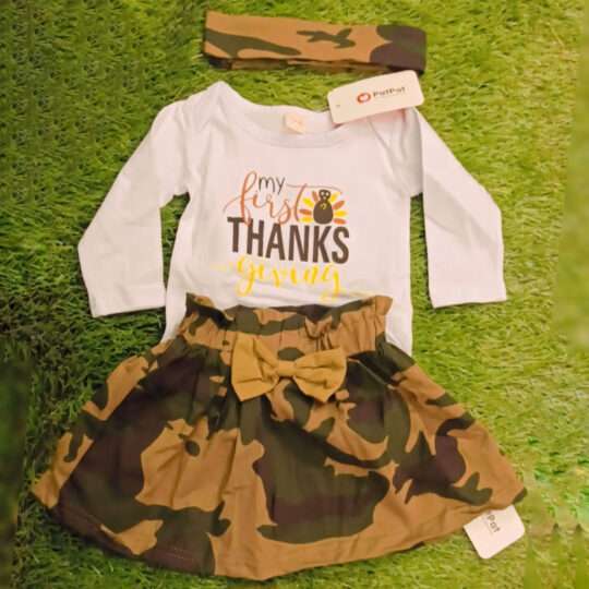 3 Piece Thanksgiving Full Sleeve Bodysuits with Skirts and Head Band