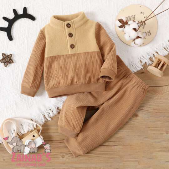 Baby Boy Girl Clothes Set Ribbed Knitted Cotton Long Sleeve Shirt Pants Fall Winter Outfits
