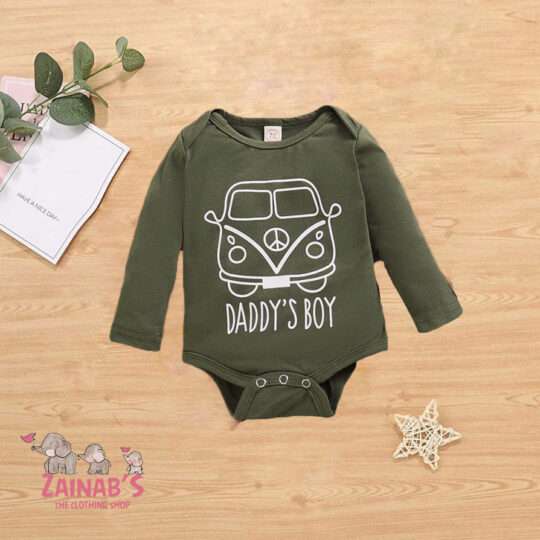 Army Green DADY'S Boy Short Sleeve Romper
