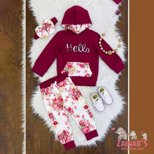 Baby Girl & Boy Cotton Long Sleeve Hoodie Floral Pants