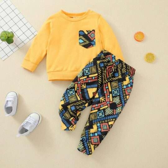 2pcs Baby Boy Cotton Full-sleeve Geometric Print shirt and Shorts Set