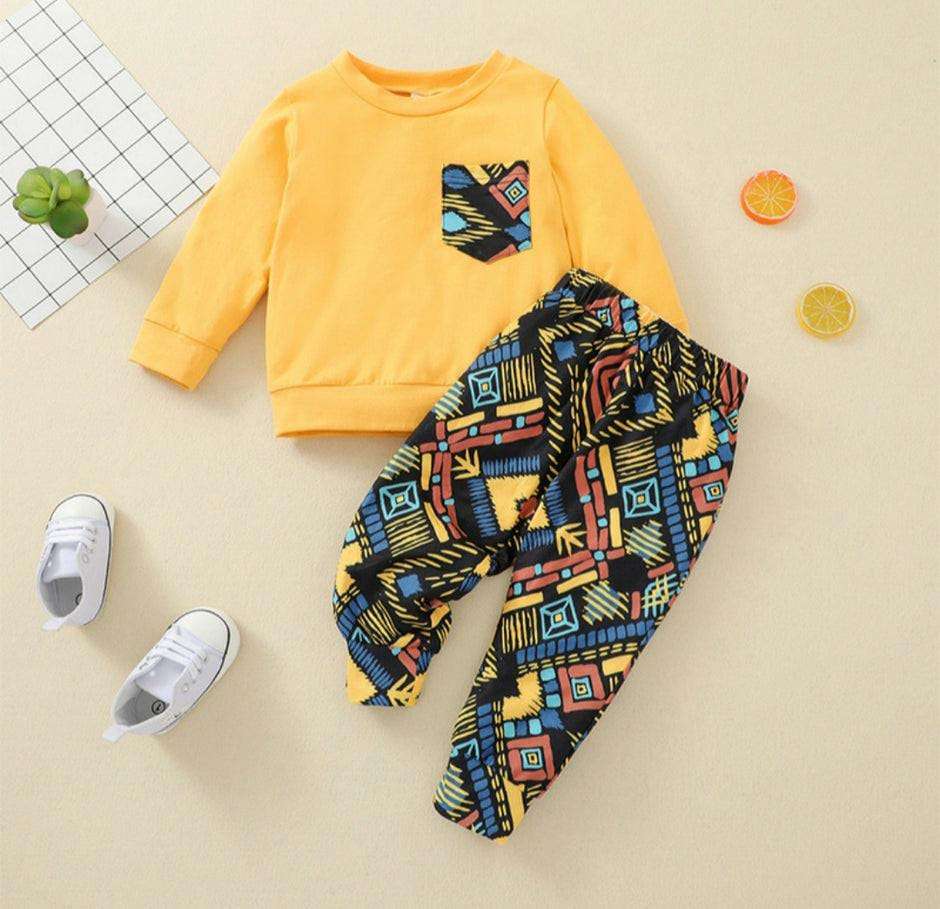 2pcs Baby Boy Cotton Full-sleeve Geometric Print shirt and Shorts Set