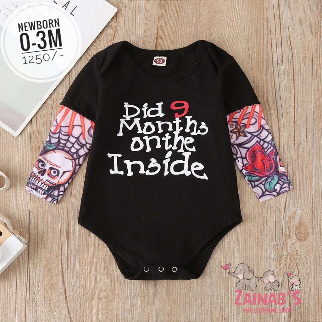 Baby Boys Girls Printed Romper Tattoo Sleeve Cotton Bodysuit | Halloween | Black