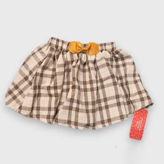 Kids Checked Cotton Skirt In Brown