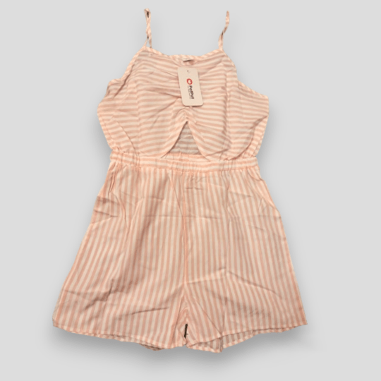 Pink Front Drawstring Waist Striped Cami Romper Jumpsuit