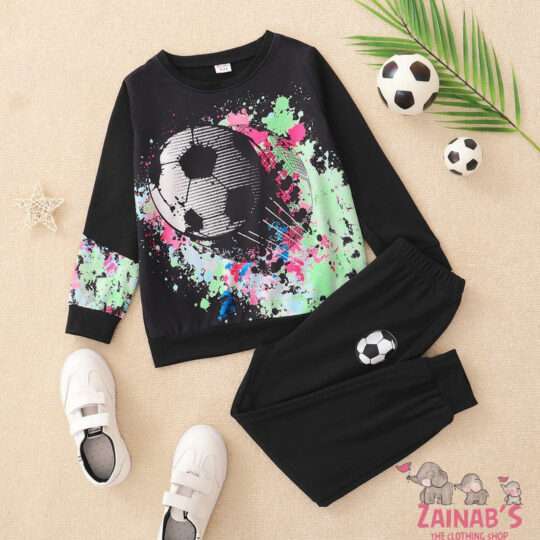 A heavy shirt with football print sports pants for boys