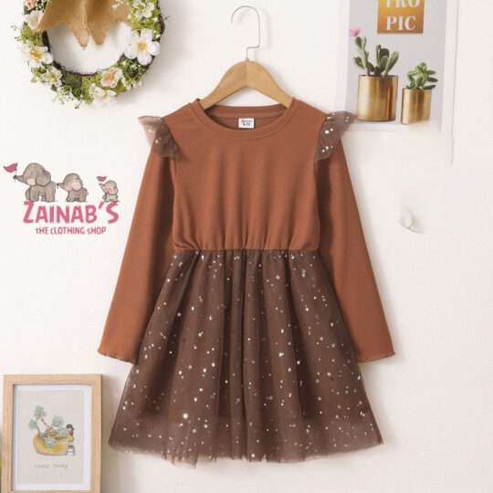 Girls Party Dress Trendy Stars Full Sleeve Mesh