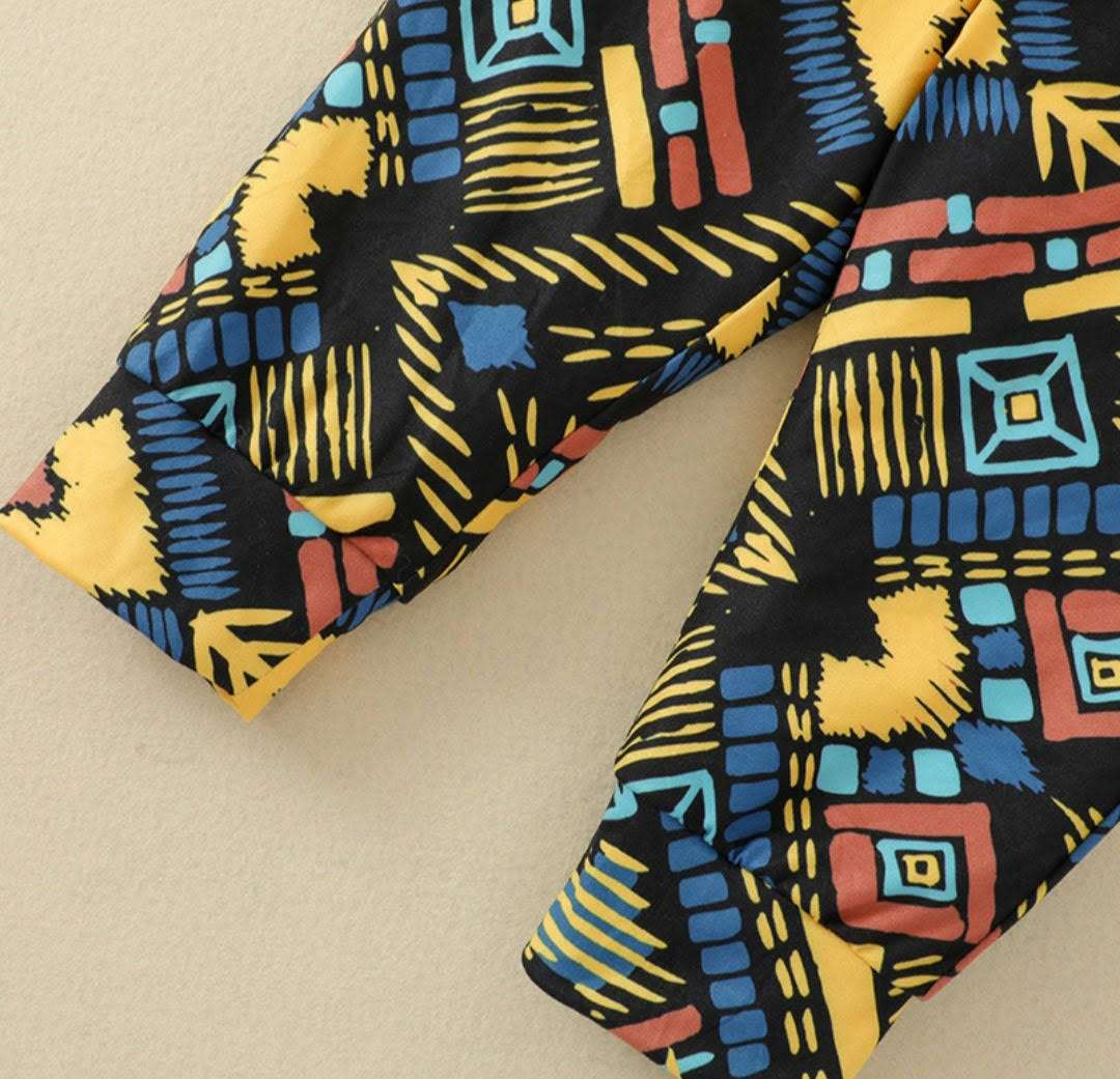 2pcs Baby Boy Cotton Full-sleeve Geometric Print shirt and Shorts Set - Image 4