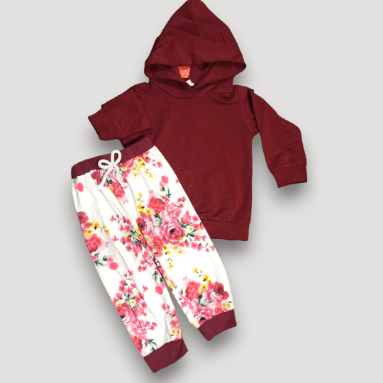 Baby Girl & Boy Red Cotton Long Sleeve Hoodie Floral Pants