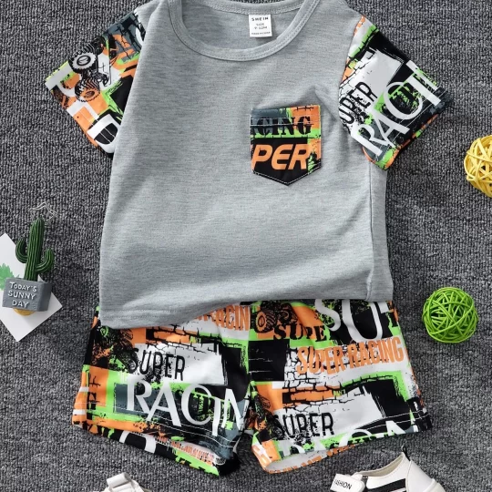2-Piece Baby Letter Graphic Tee & Shorts