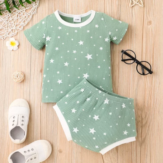 2-Piece Baby Sun Outfits Top & Short Green