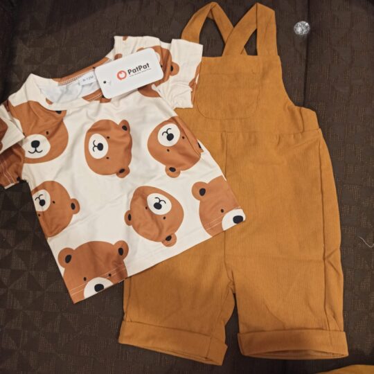 2 Piece Baby Boys Bear Short Sleeve Shirt Straps Suspender Shorts