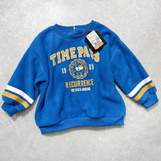 Full Sleeves Cut & Sew Sweatshirt With Text Graphics - Blue