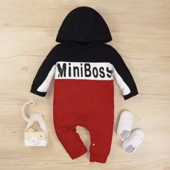 Letter Printed Long Sleeve Hooded Romper