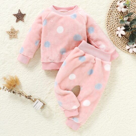 2-Piece Baby Girl - Boy Sweet Polka dot Sets winter warm clothes thick sweater Outfit