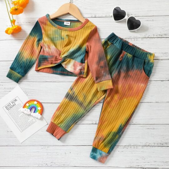 2-Piece Twist Front Tie Dye Long-sleeve Top and Pants Set