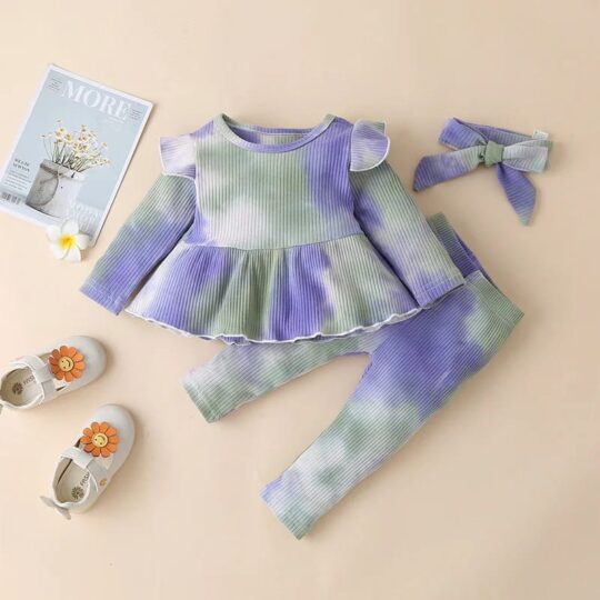 3-Piece Tie dye Baby Girl Clothes Set Purple