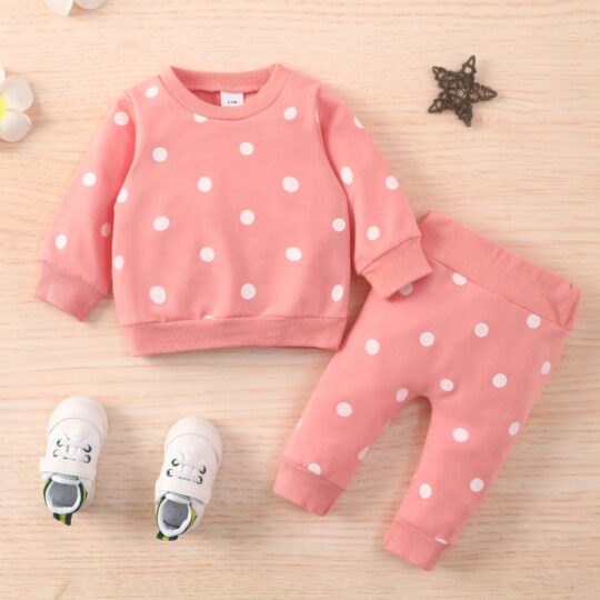 2-Piece Baby All Over Polka Dots Long sleeve Pullover and Trousers Set