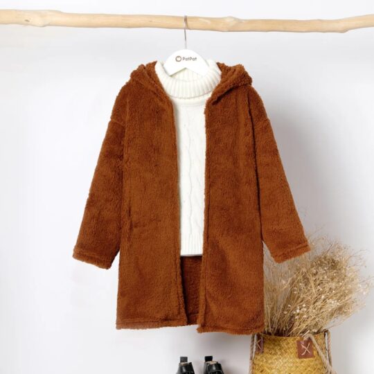 Toddler Girl/Boy Basic Solid Color Polar Fleece Hooded Coat