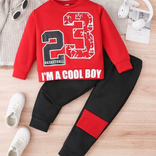 2-Piece Boys 23 Print Pullover Sweatshirt & Matching Sweatpants