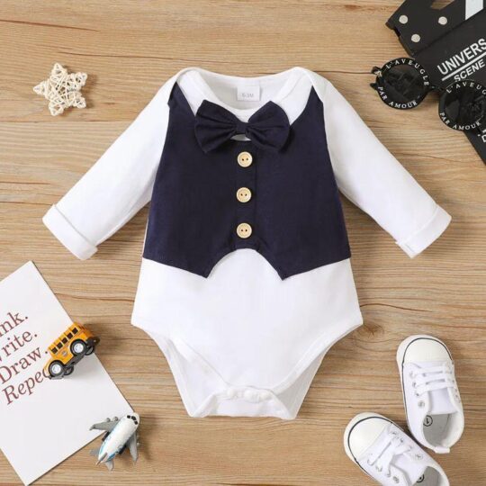 Gentleman Outfits Baby Full Sleeve Romper With Bow Tie