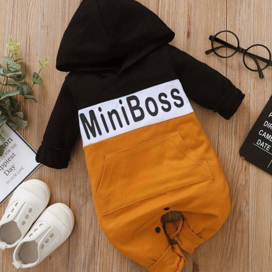 Mini Boss Block Hooded Long Sleeve Baby Boys Cute Jumpsuit