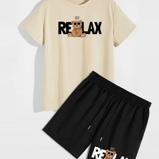 2-Piece T-shirt with bear and Just Relax print with shorts