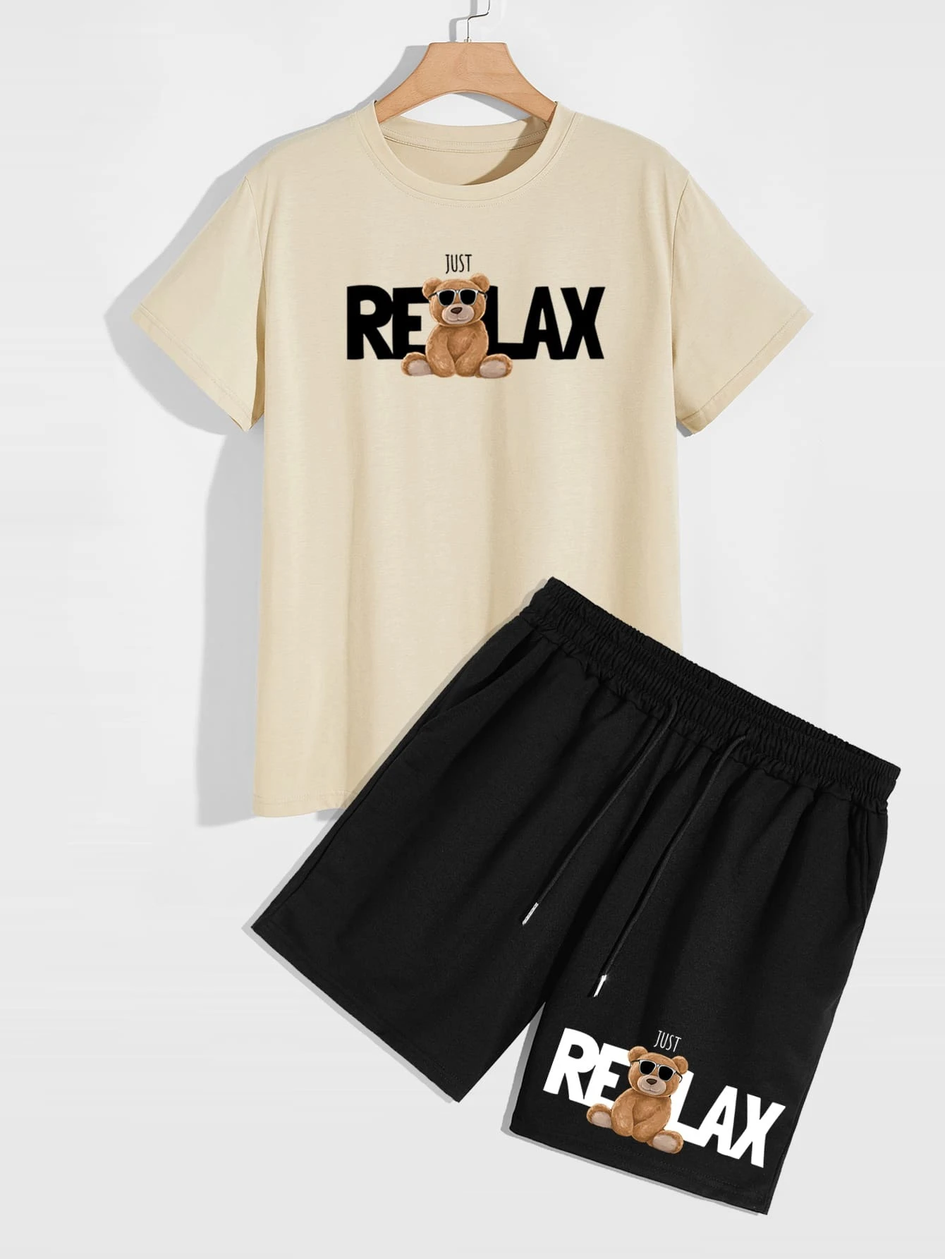 2-Piece T-shirt with bear and Just Relax print with shorts