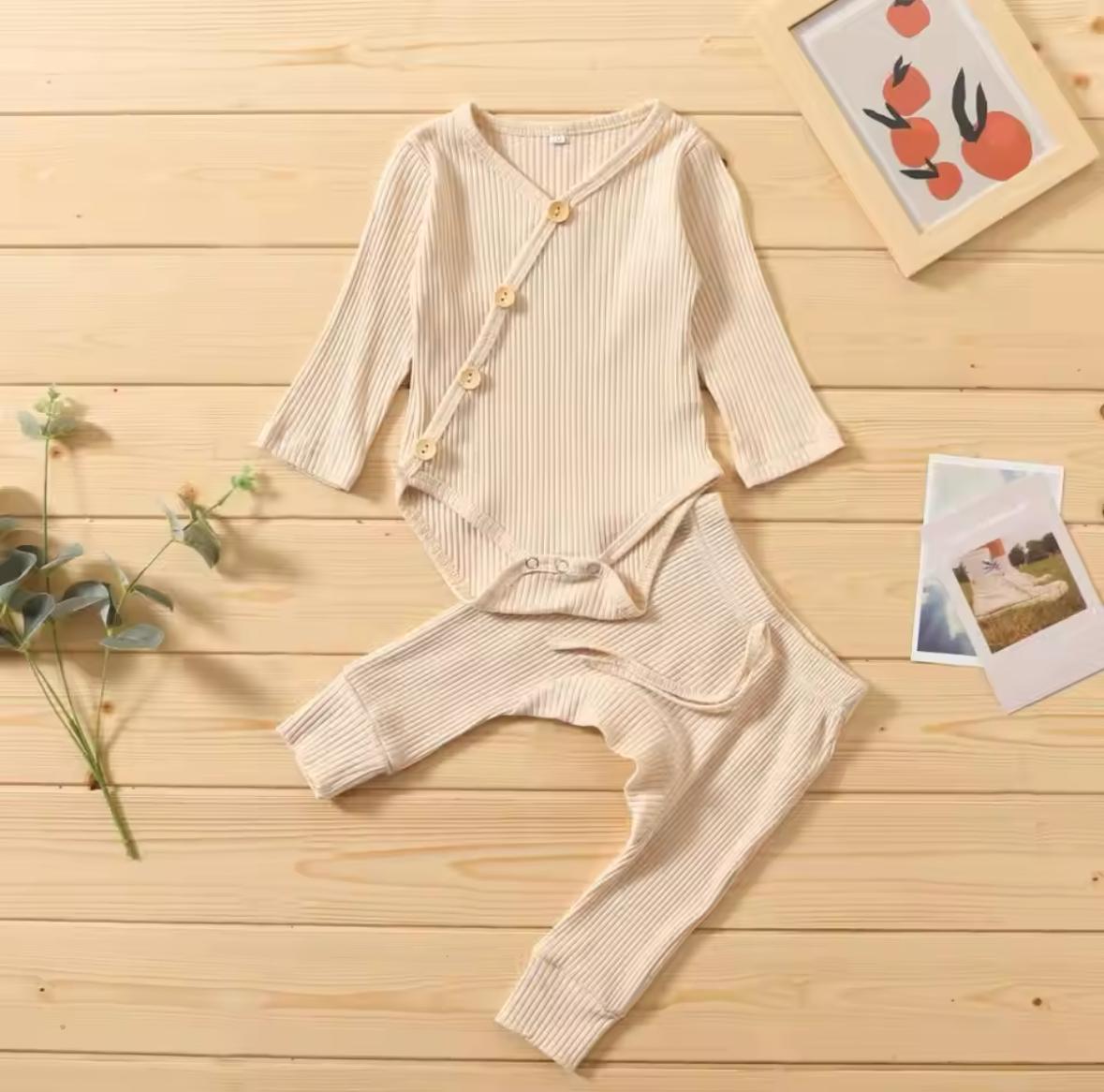 2-Piece Soft Ribbed Baby Kimono Bodysuit & Pants Set