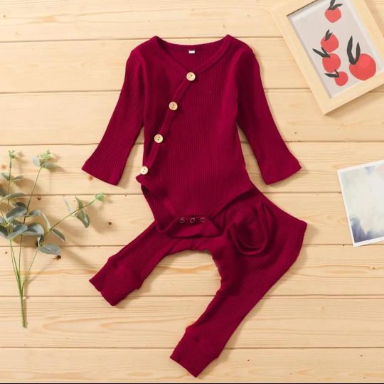 2-Piece Infant Boys Girls Long Sleeve Romper Bodysuit+Pants Outfits Set - Red