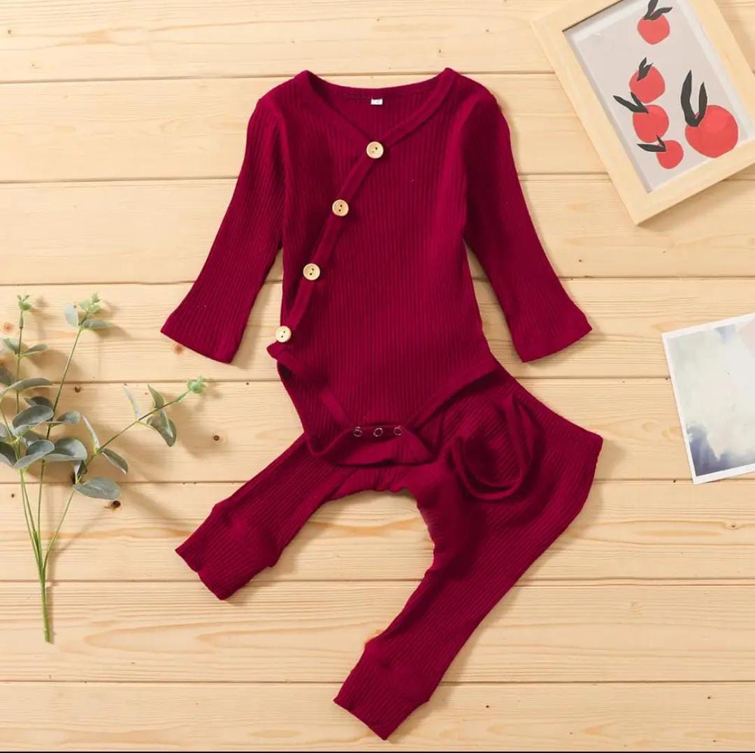 2-Piece Infant Boys Girls Long Sleeve Romper Bodysuit+Pants Outfits Set - Red