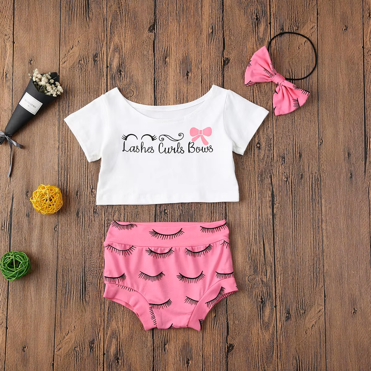 3-Piece Lashes, Curls & Bows Baby Girl Outfit