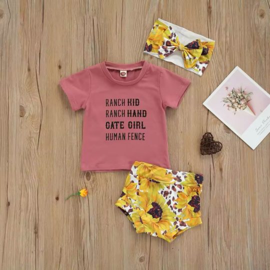 3-Piece Ranch Kid Sunflower Outfit Set