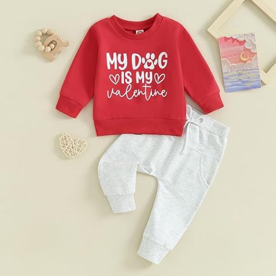 2-Piece Infant Boys Girls My Dog is My Valentine Outfit