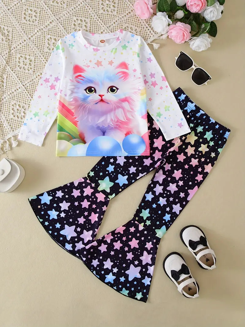 2 Piece Rainbow Kitten Starry Night Outfit