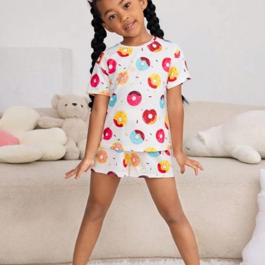 2-Piece Donut Print Pajama Set