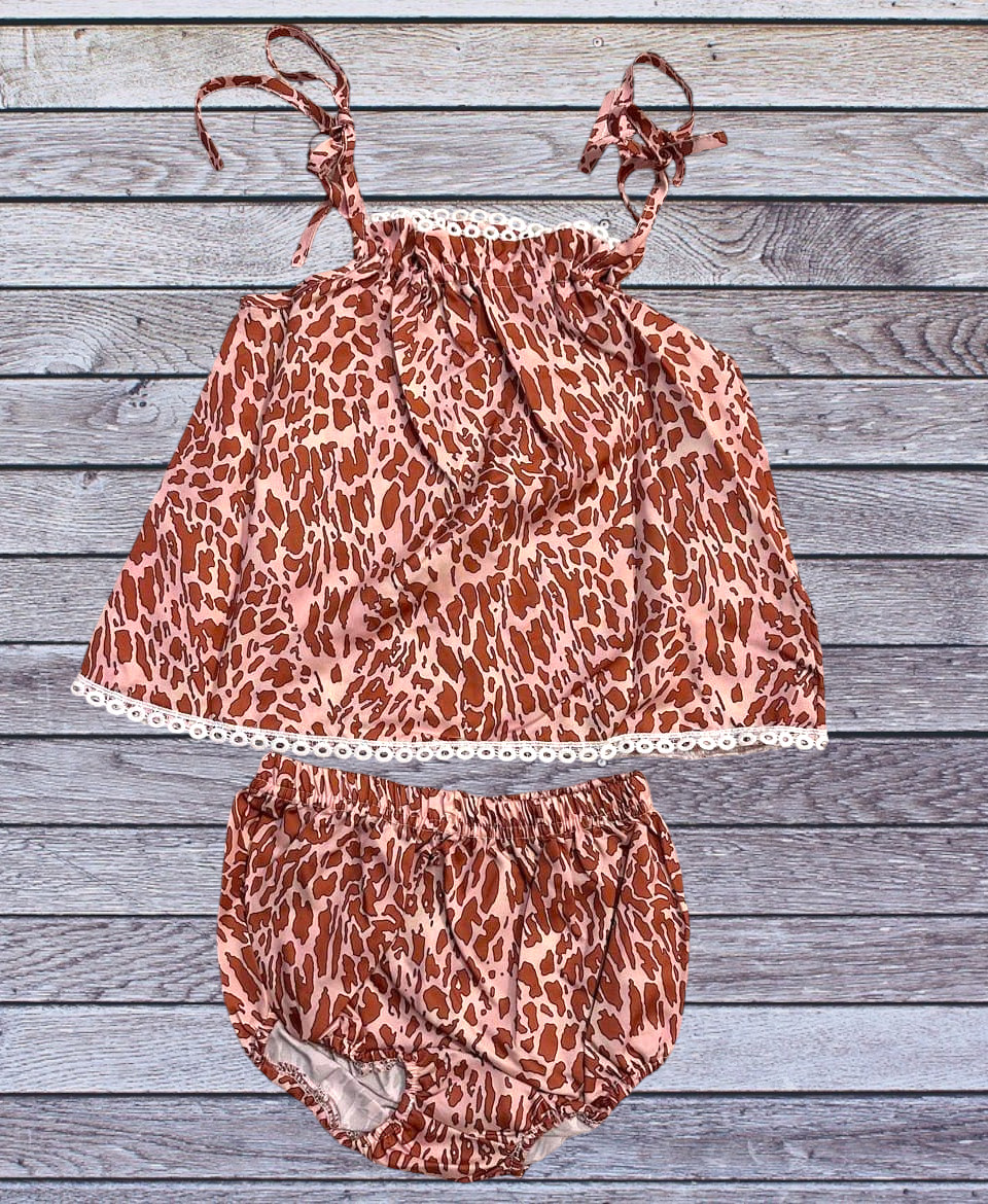 2-Piece Leopard Print Baby Girl Summer Outfit