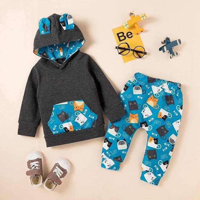 2-Piece Cute Cat Hoodie and Pants Set