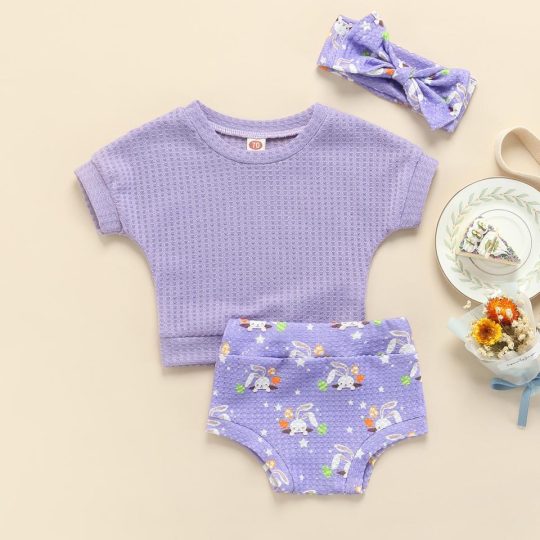 3-Piece Lavender Waffle Knit Baby Outfit Set