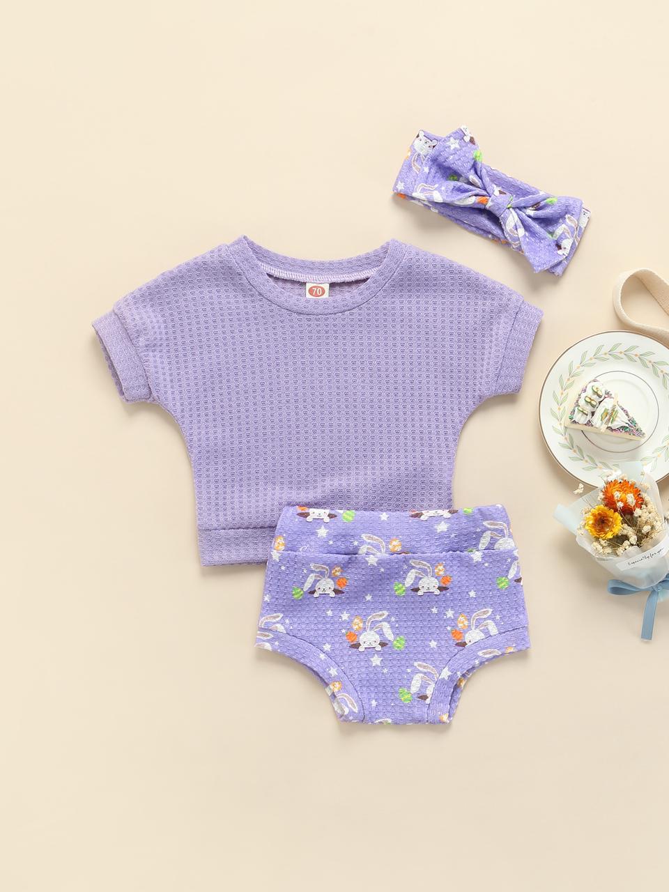 3-Piece Lavender Waffle Knit Baby Outfit Set