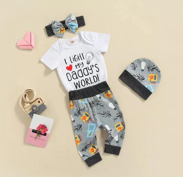 3-Piece "I Light My Daddy's World" Baby Outfit Set
