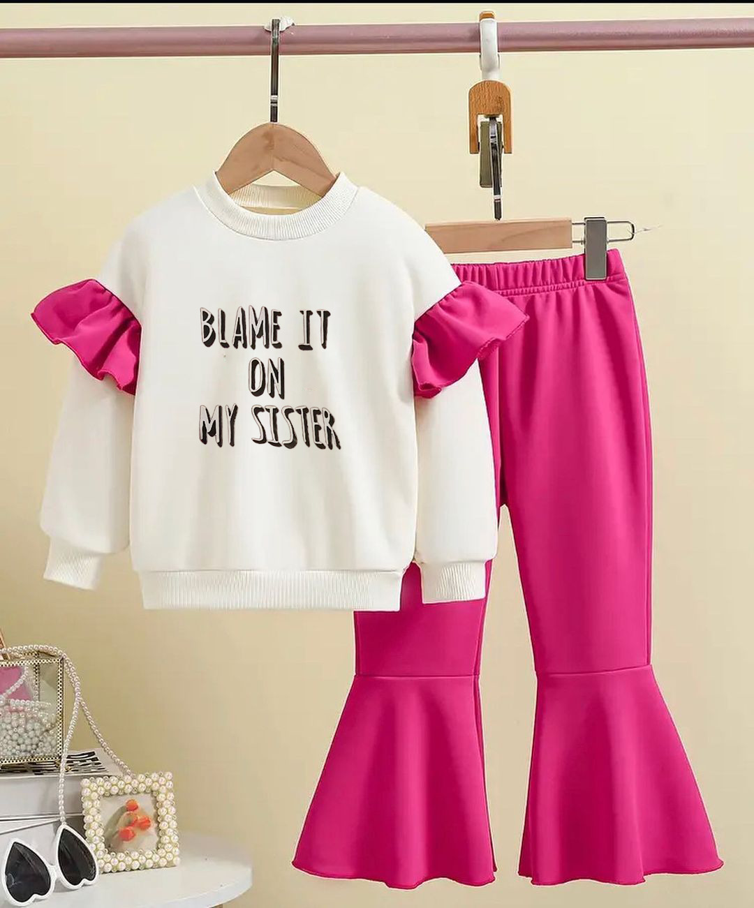 2-Piece "Blame It On My Sister" Ruffle Sleeve Outfit