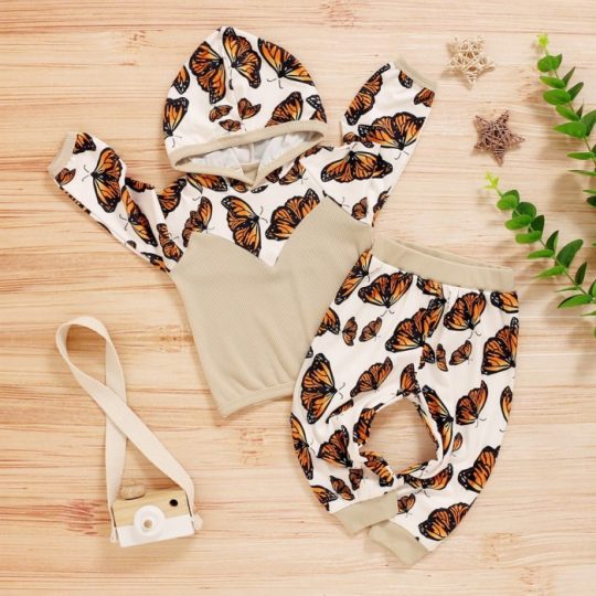 2-Piece Butterfly Print Baby Hoodie and Pants Set