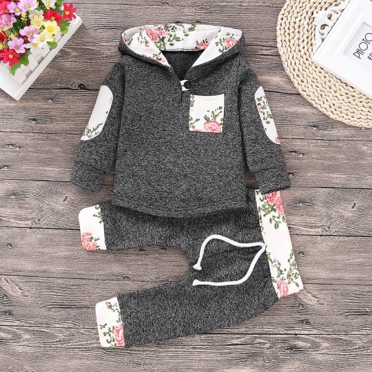 2-Piece Floral Accent Hoodie and Jogger Set