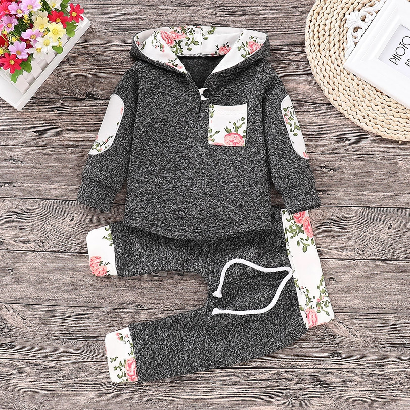 2-Piece Floral Accent Hoodie and Jogger Set
