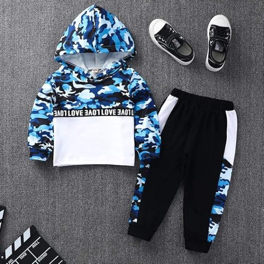 2-Piece Blue Camouflage Hoodie and Jogger Set