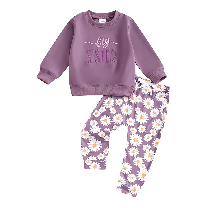 2-Piece Big Sister Sweatshirt and Daisy Print Pants Set