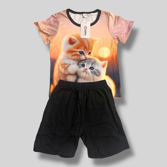 2-Piece TCute Kitten Print Pajama Set