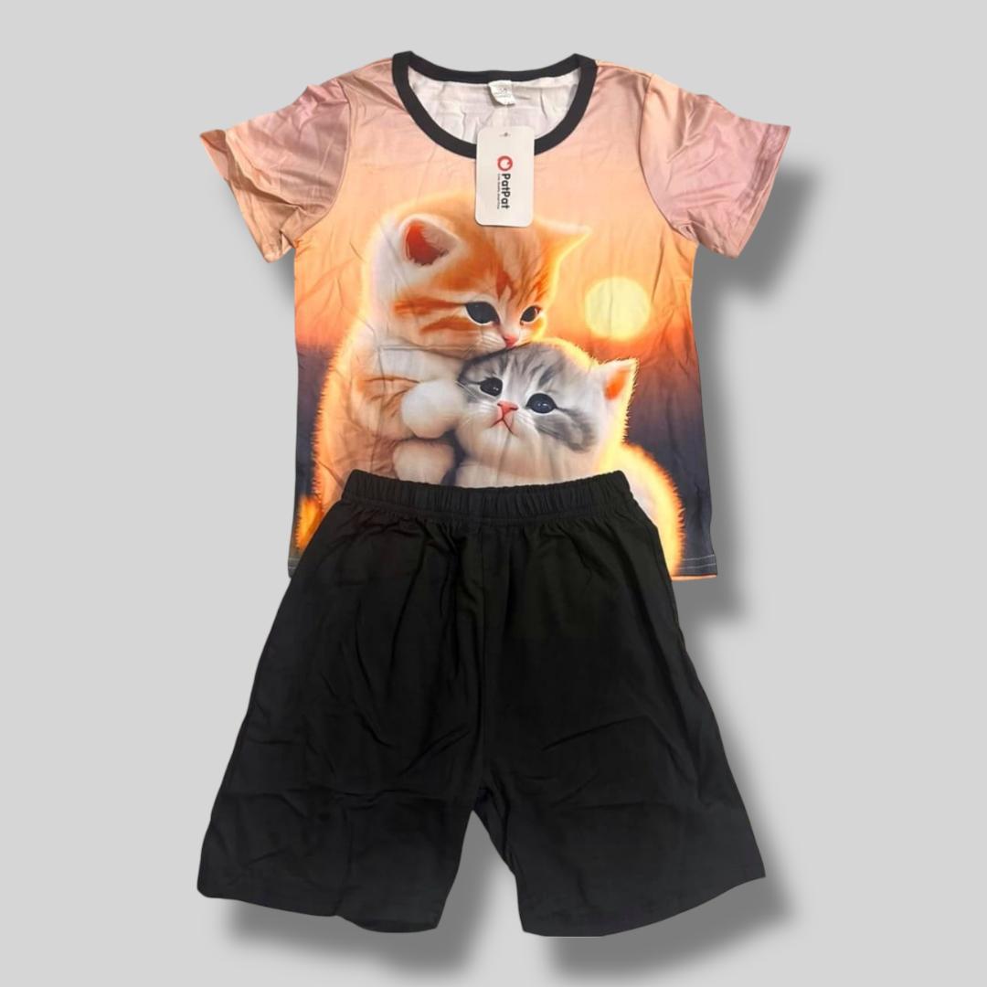2-Piece TCute Kitten Print Pajama Set