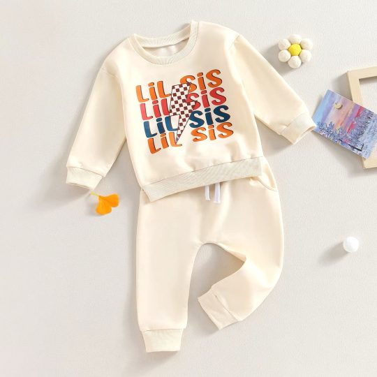 2-Piece Lil Sis Lightning Bolt Sweatshirt and Jogger Set